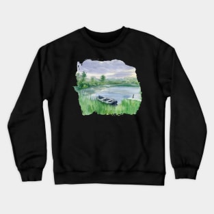 Peaceful Lake Watercolor Illustration Crewneck Sweatshirt